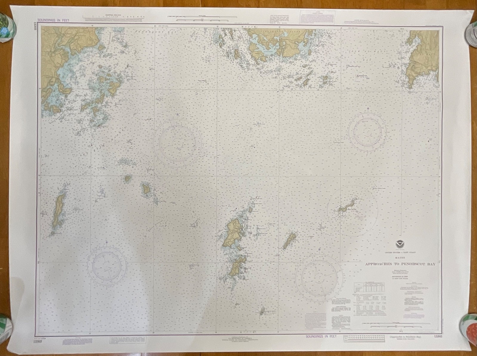 1983 NOAA Chart 13303 Maine Approaches to Penobscot Bay 36in x 48in - Image 1