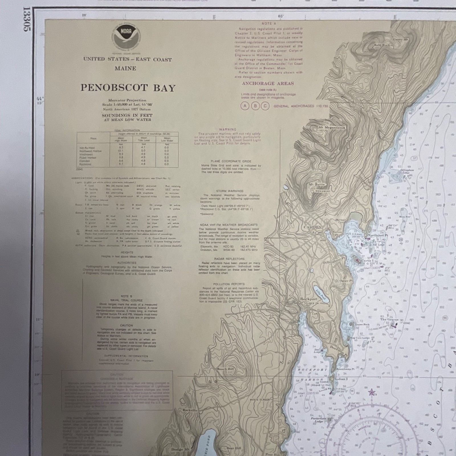 Vintage 1984 NOAA Penobscot Bay Nautical Chart 36in x 48in Maine Map - Image 2