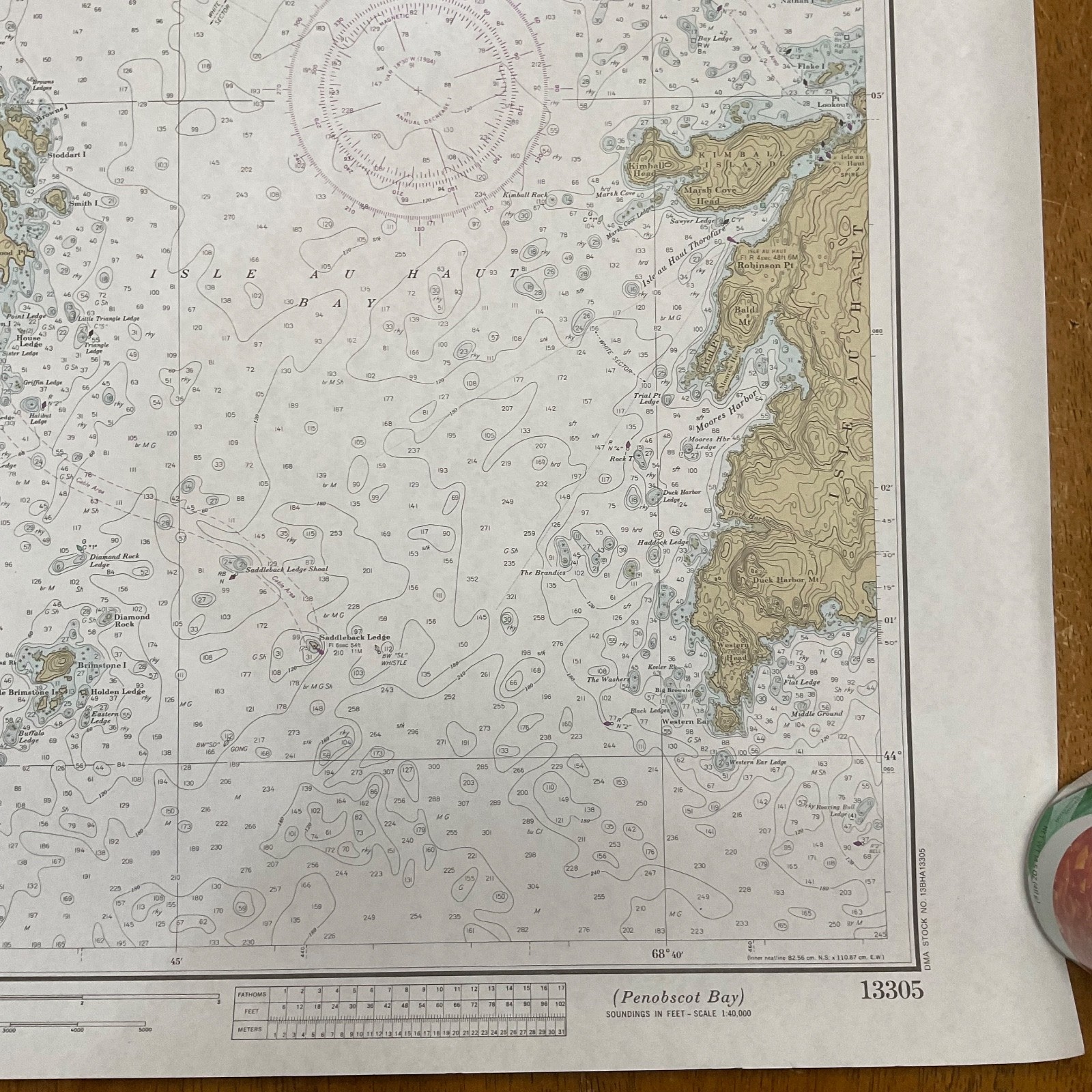 Vintage 1984 NOAA Penobscot Bay Nautical Chart 36in x 48in Maine Map - Image 15