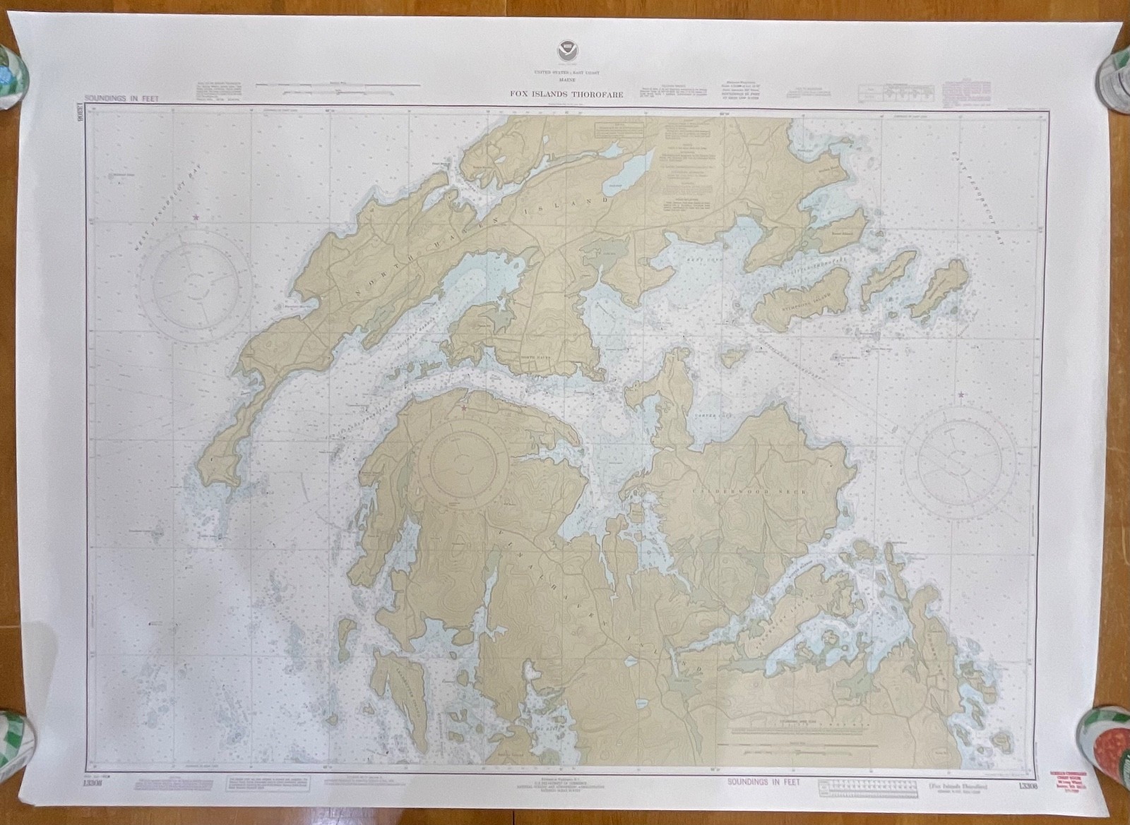 1982 Maine Fox Islands Thorofare NOAA Chart 35in x 48in Nautical Map - Image 1