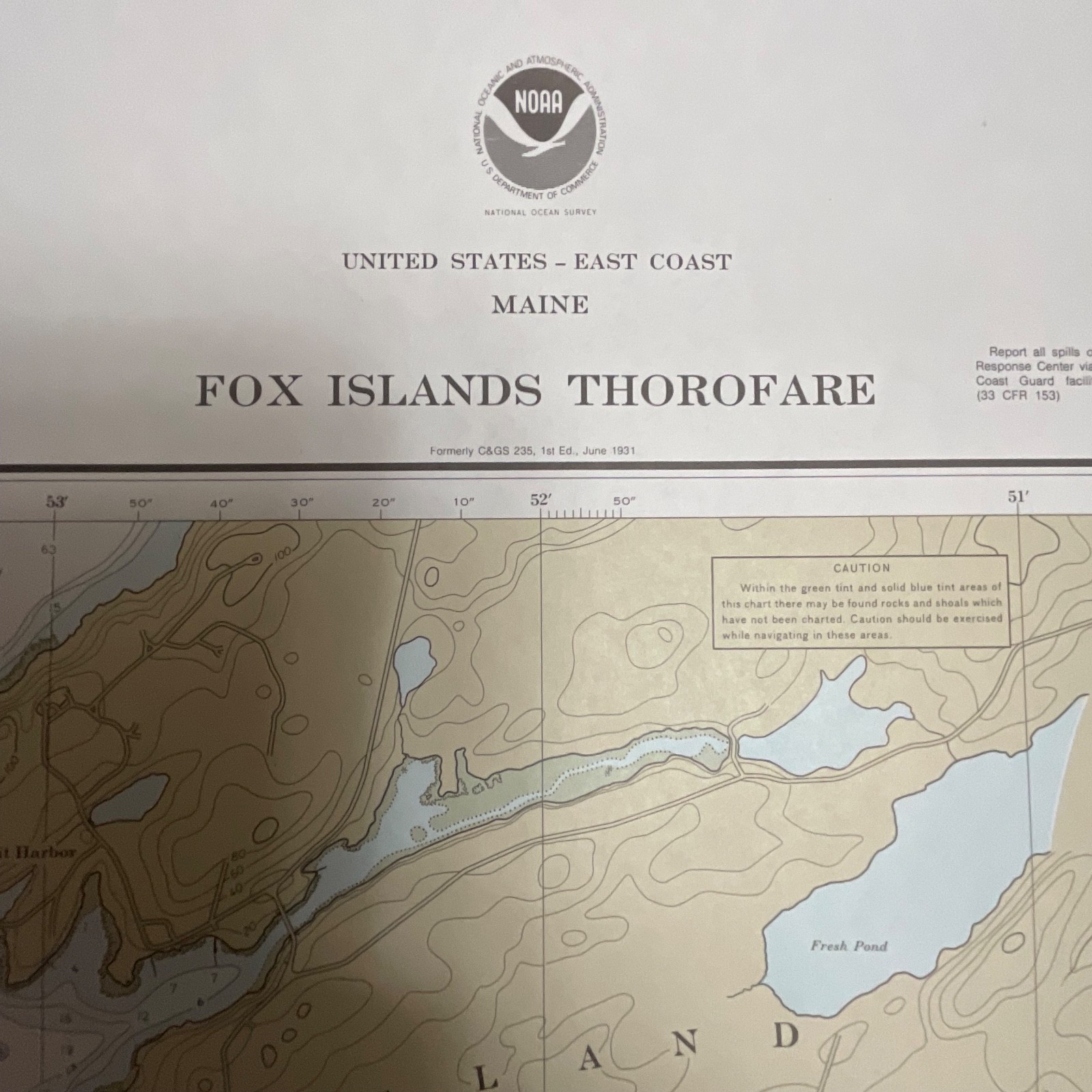 1982 Maine Fox Islands Thorofare NOAA Chart 35in x 48in Nautical Map - Image 2