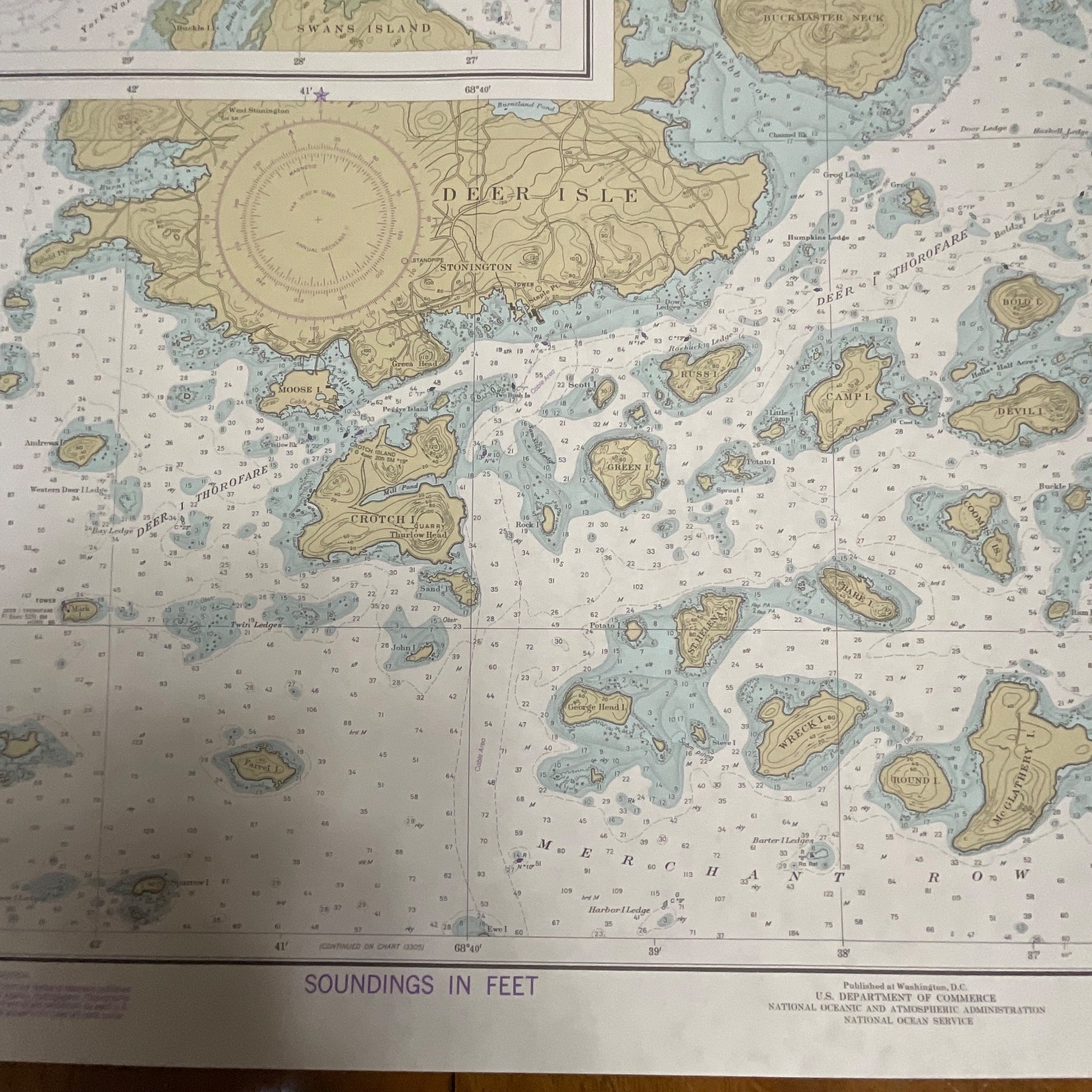 1984 NOAA Chart Deer Island Thorofare Casco Passage 35in x 25in Maine - Image 7