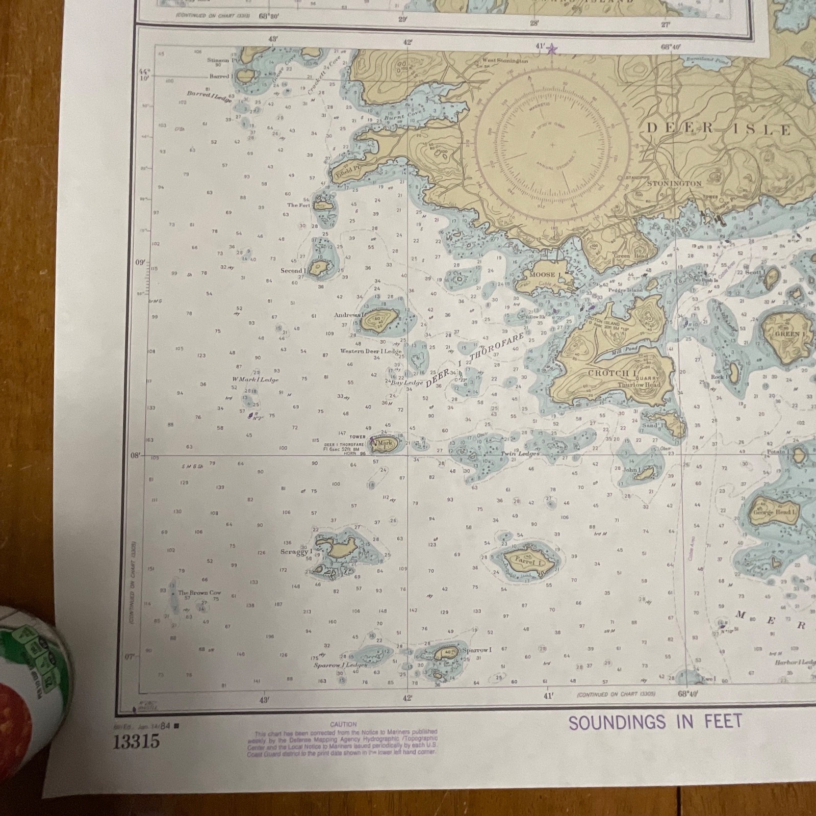 1984 NOAA Chart Deer Island Thorofare Casco Passage 35in x 25in Maine - Image 8