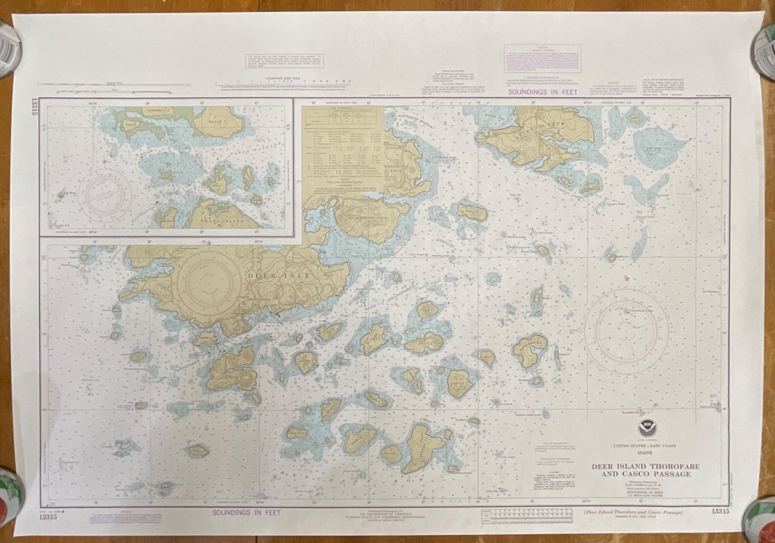 1984 NOAA Chart Deer Island Thorofare Casco Passage 35in x 25in Maine - Image 1
