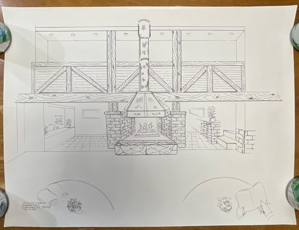 Large 24x18in Clarion Inn Sun Valley Interior Drawing by Phillip Luskin - Image 1