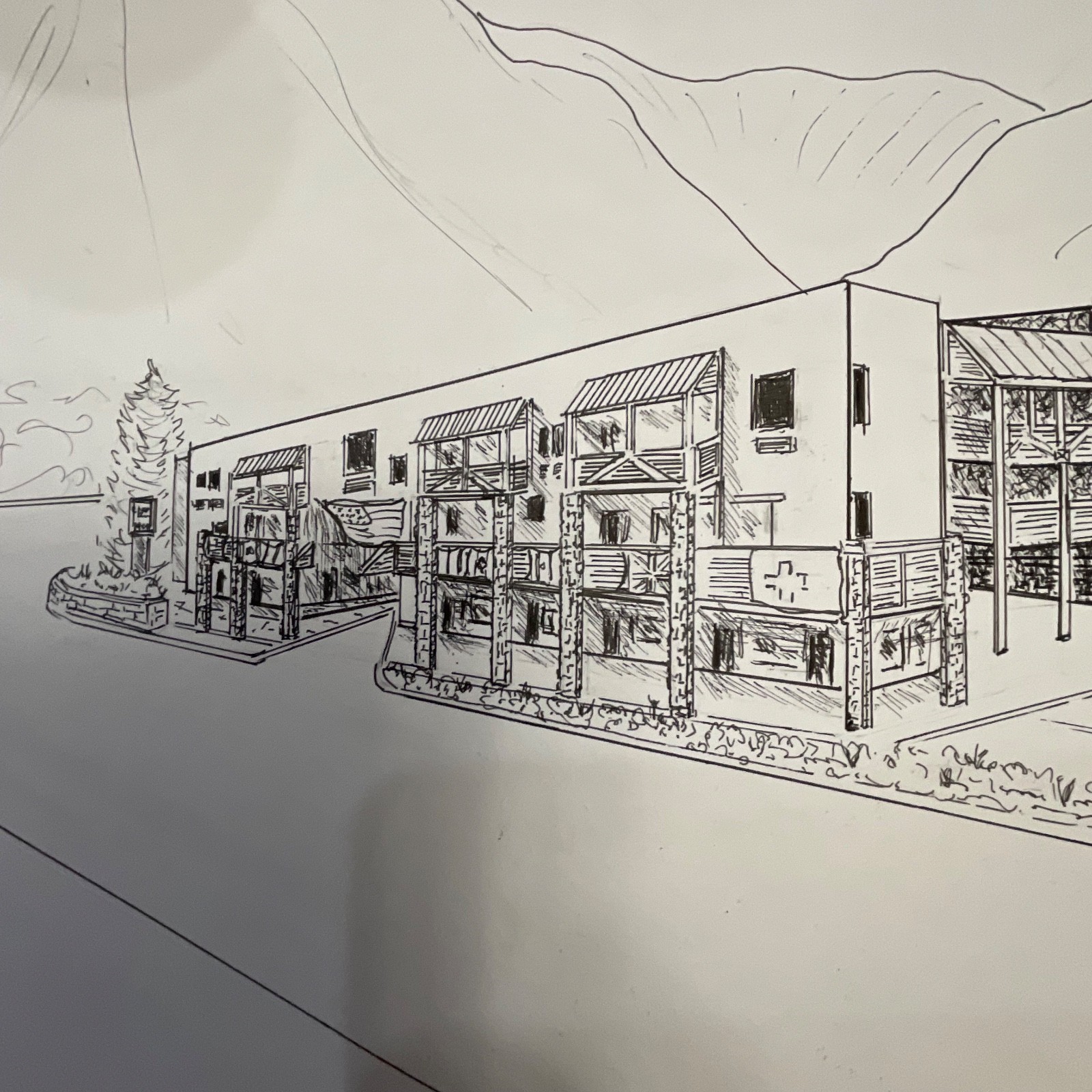 Original Philip Luskin Drawing Clarion Inn Sun Valley Idaho 18in x 24in - Image 4