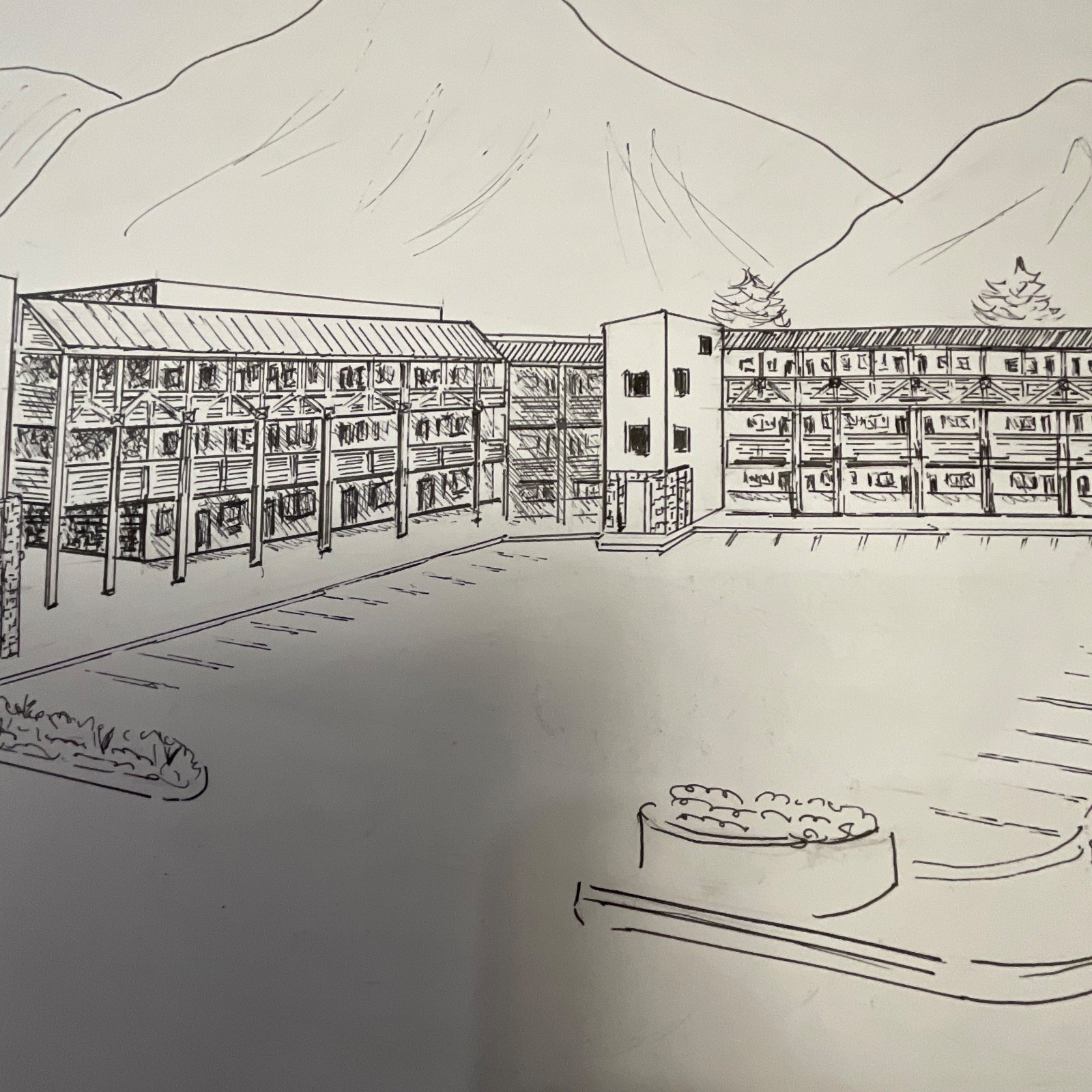 Original Philip Luskin Drawing Clarion Inn Sun Valley Idaho 18in x 24in - Image 6