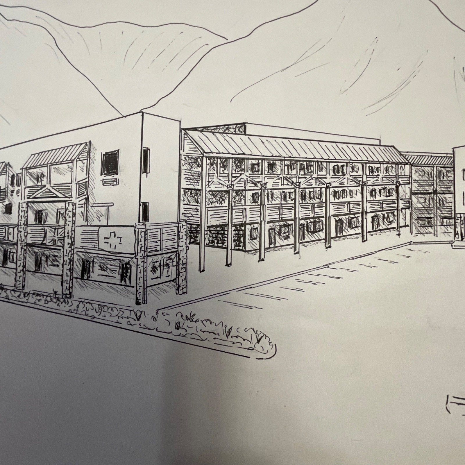Original Philip Luskin Drawing Clarion Inn Sun Valley Idaho 18in x 24in - Image 5
