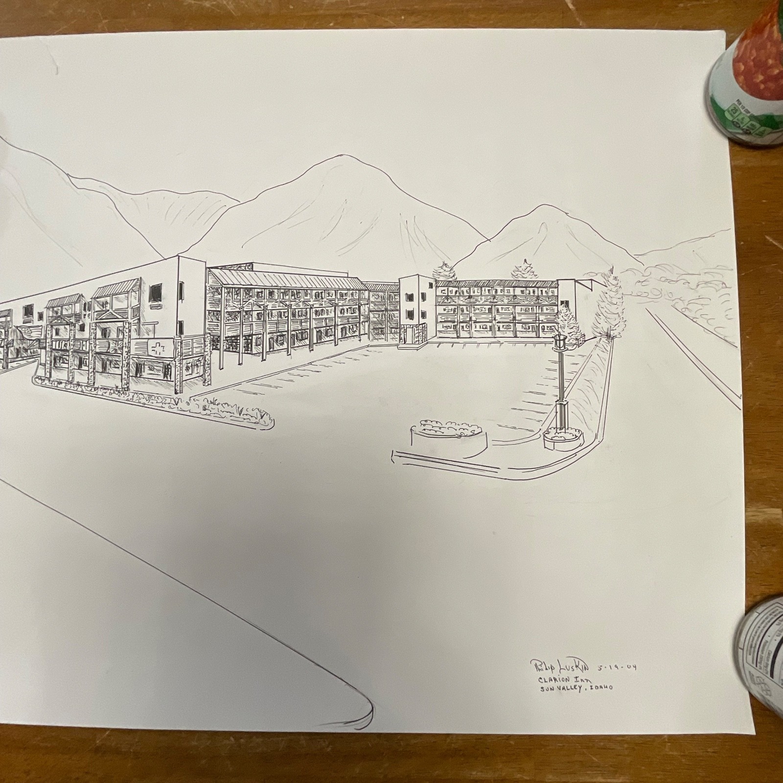 Original Philip Luskin Drawing Clarion Inn Sun Valley Idaho 18in x 24in - Image 8