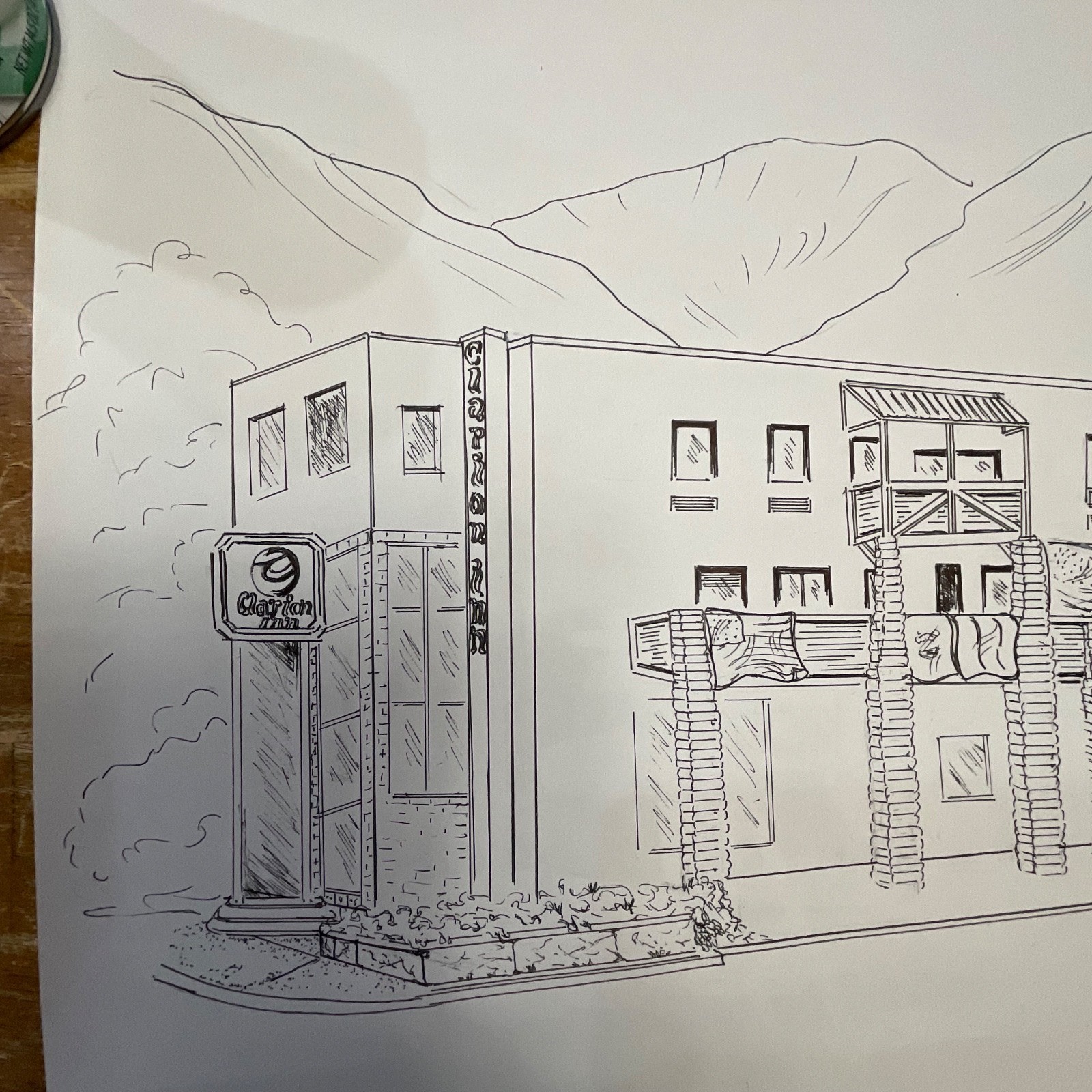 Philip Luskin Clarion Inn Sun Valley Idaho Drawing 24in x 30in Ink Sketch - Image 2