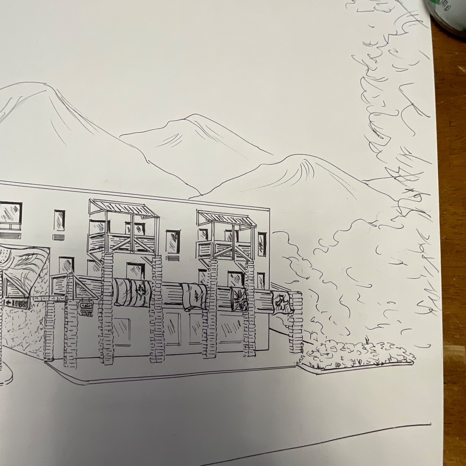 Philip Luskin Clarion Inn Sun Valley Idaho Drawing 24in x 30in Ink Sketch - Image 4