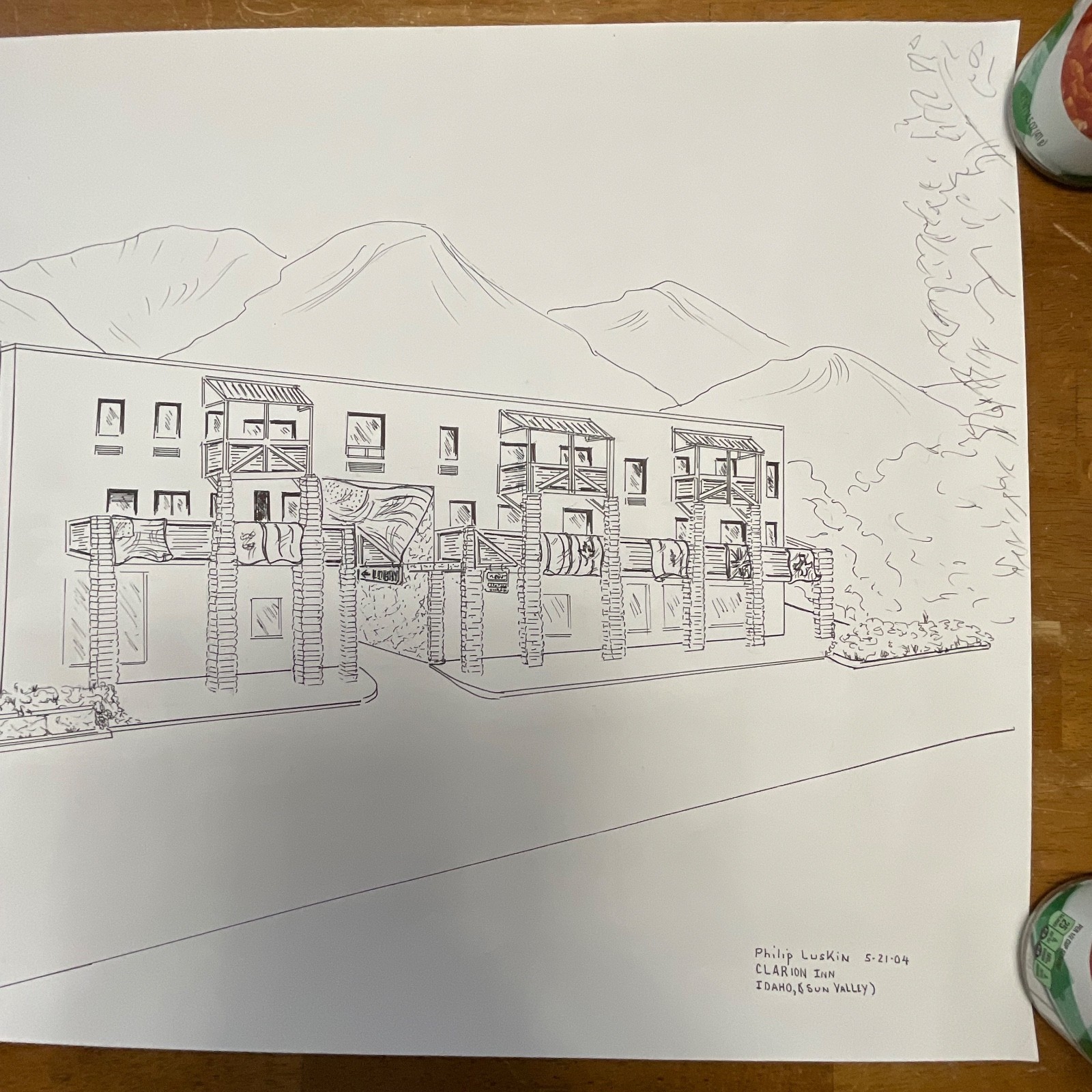 Philip Luskin Clarion Inn Sun Valley Idaho Drawing 24in x 30in Ink Sketch - Image 5