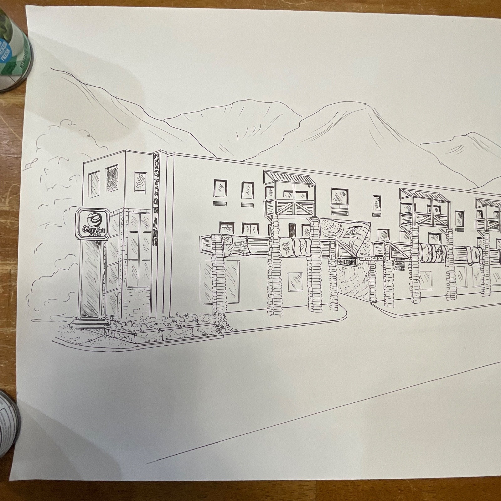 Philip Luskin Clarion Inn Sun Valley Idaho Drawing 24in x 30in Ink Sketch - Image 7