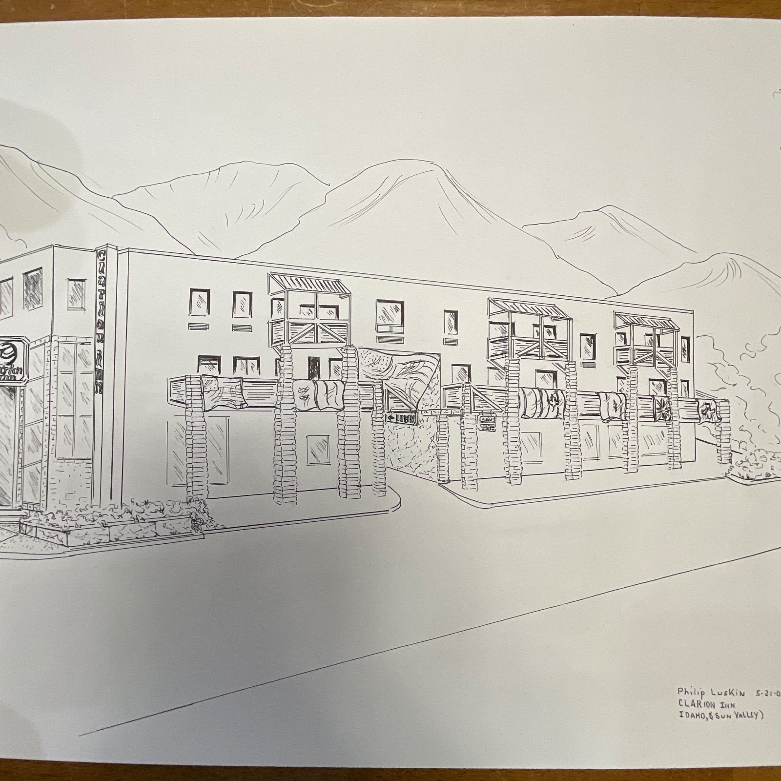 Philip Luskin Clarion Inn Sun Valley Idaho Drawing 24in x 30in Ink Sketch - Image 6