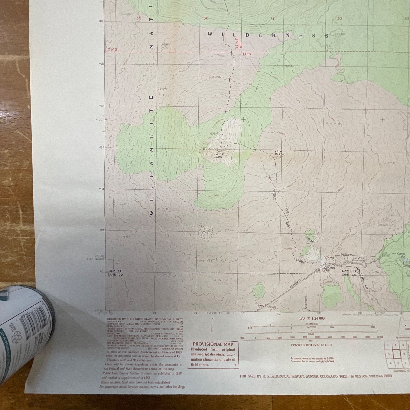 1988 Mt Washington Oregon Topographic Map 27in x 22in USGS Provisional - Image 9