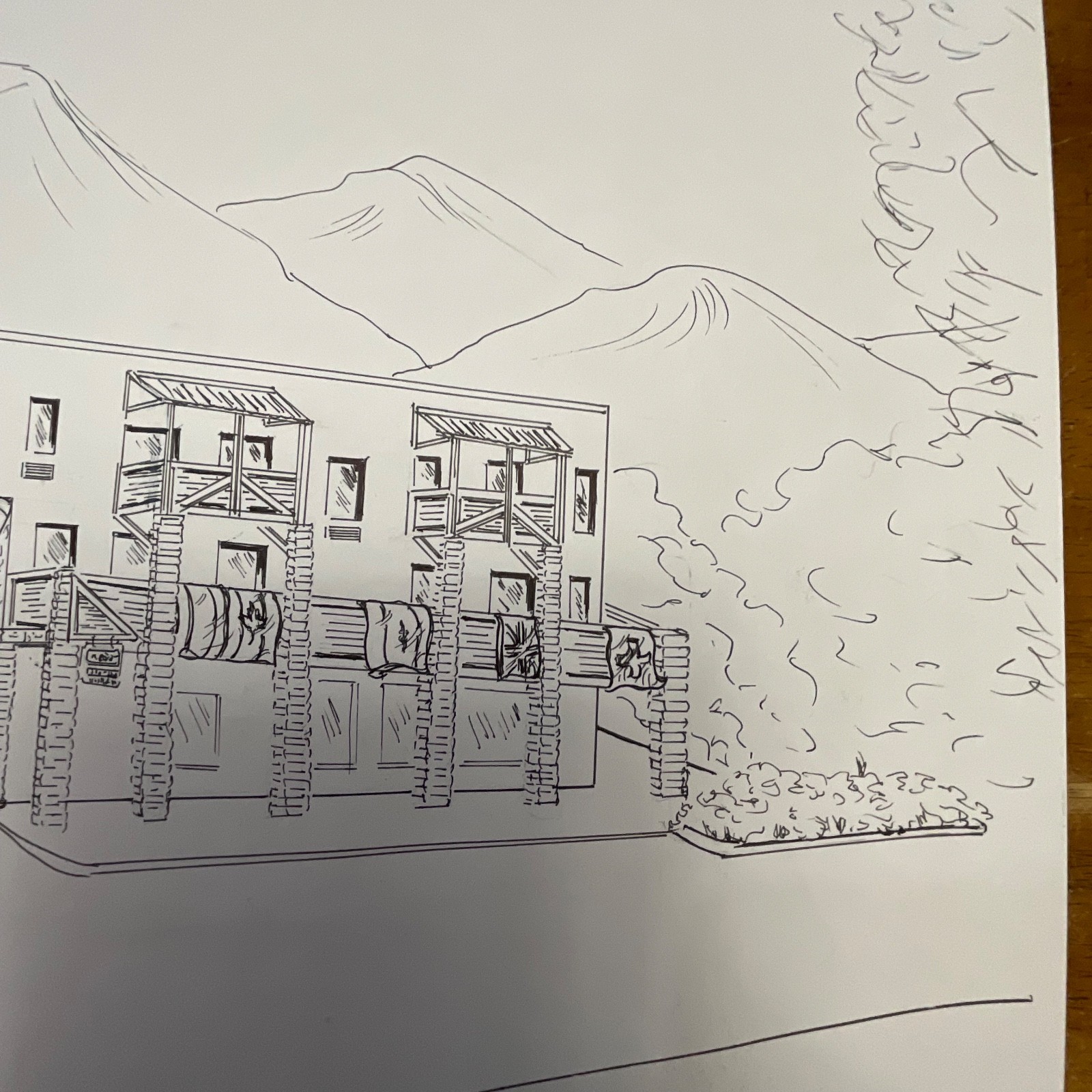 Philip Luskin Clarion Inn Sun Valley Idaho Drawing 24in x 30in Ink Sketch - Image 11