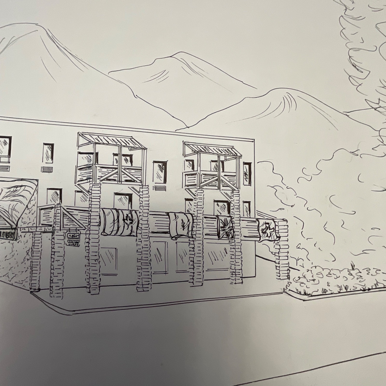 Philip Luskin Clarion Inn Sun Valley Idaho Drawing 24in x 30in Ink Sketch - Image 10