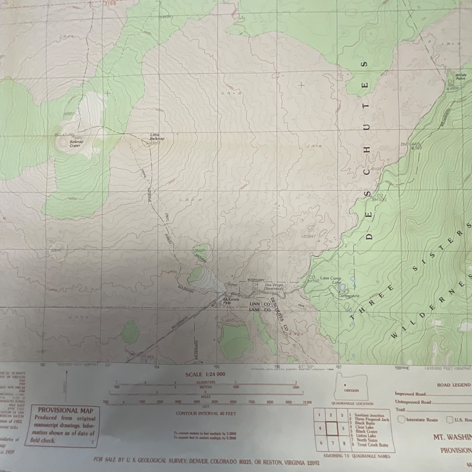 1988 Mt Washington Oregon Topographic Map 27in x 22in USGS Provisional - Image 16