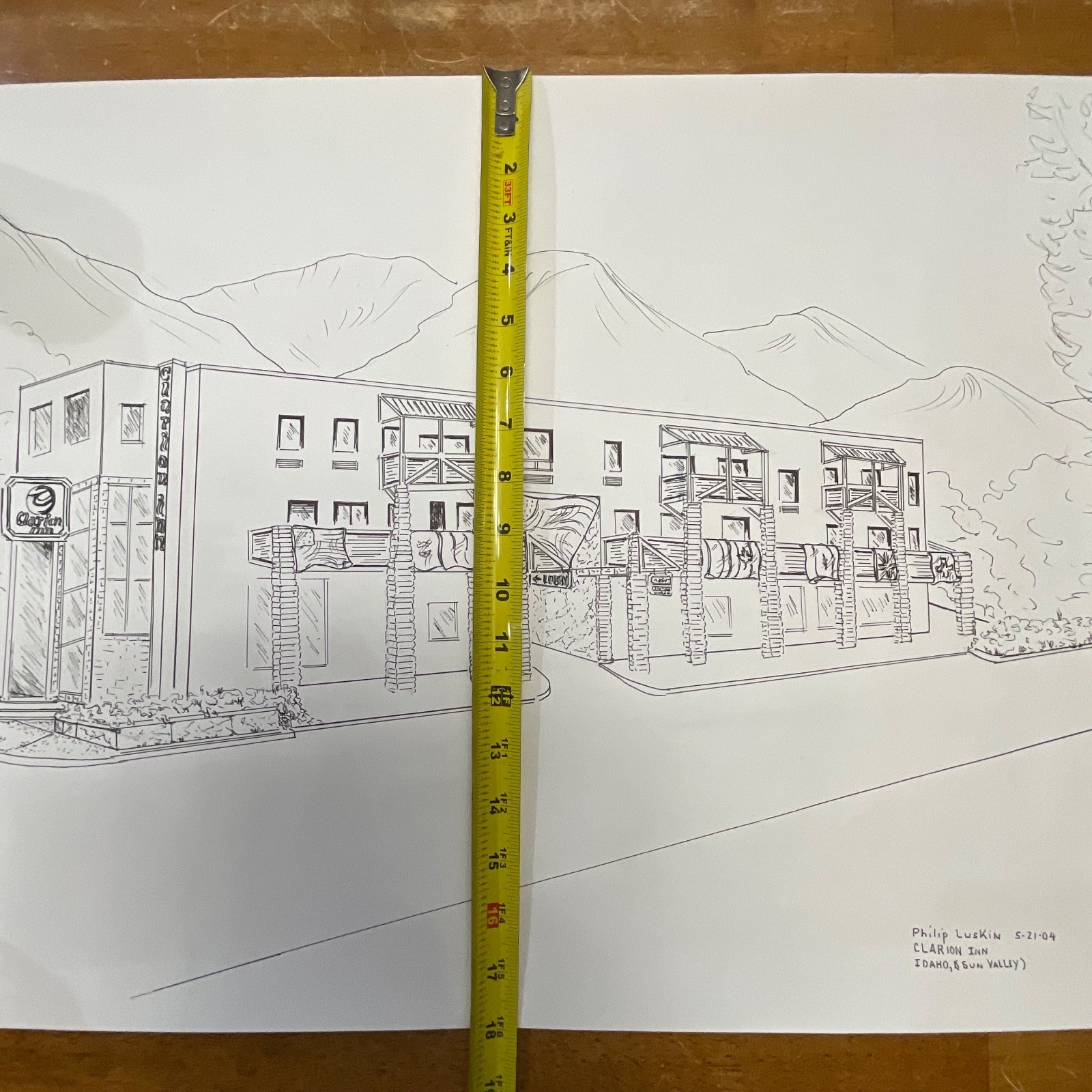 Philip Luskin Clarion Inn Sun Valley Idaho Drawing 24in x 30in Ink Sketch - Image 20