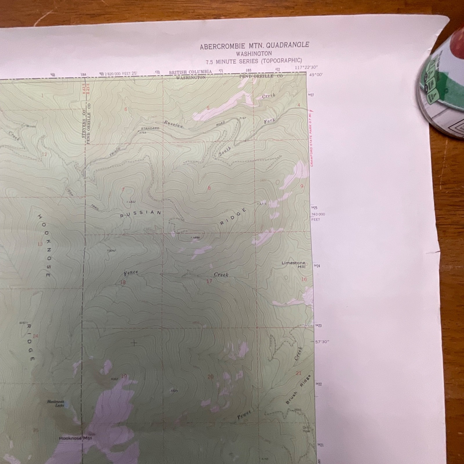 1971 Abercrombie Mountain Washington USGS Topographic Map 27in x 22in - Image 6