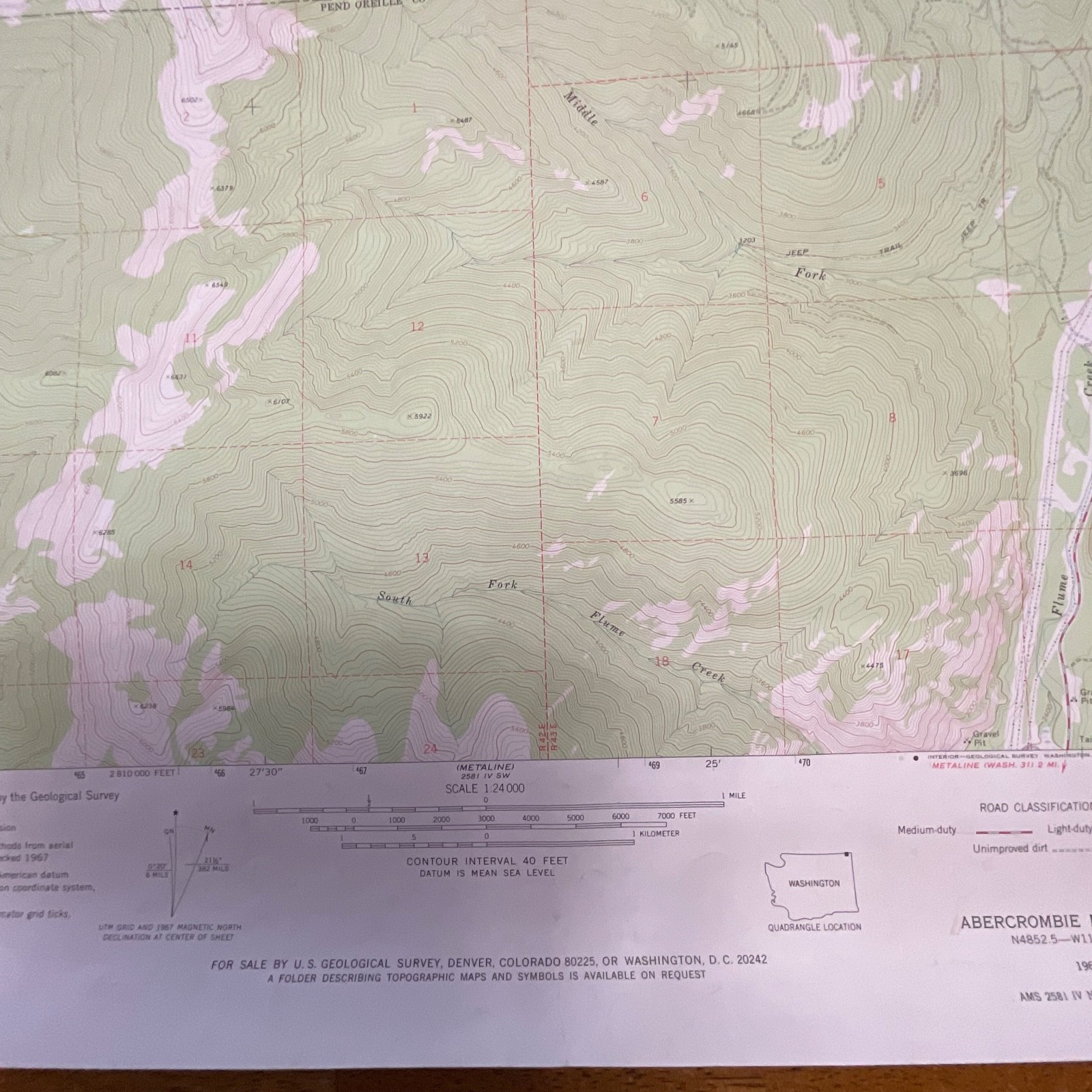 1971 Abercrombie Mountain Washington USGS Topographic Map 27in x 22in - Image 9