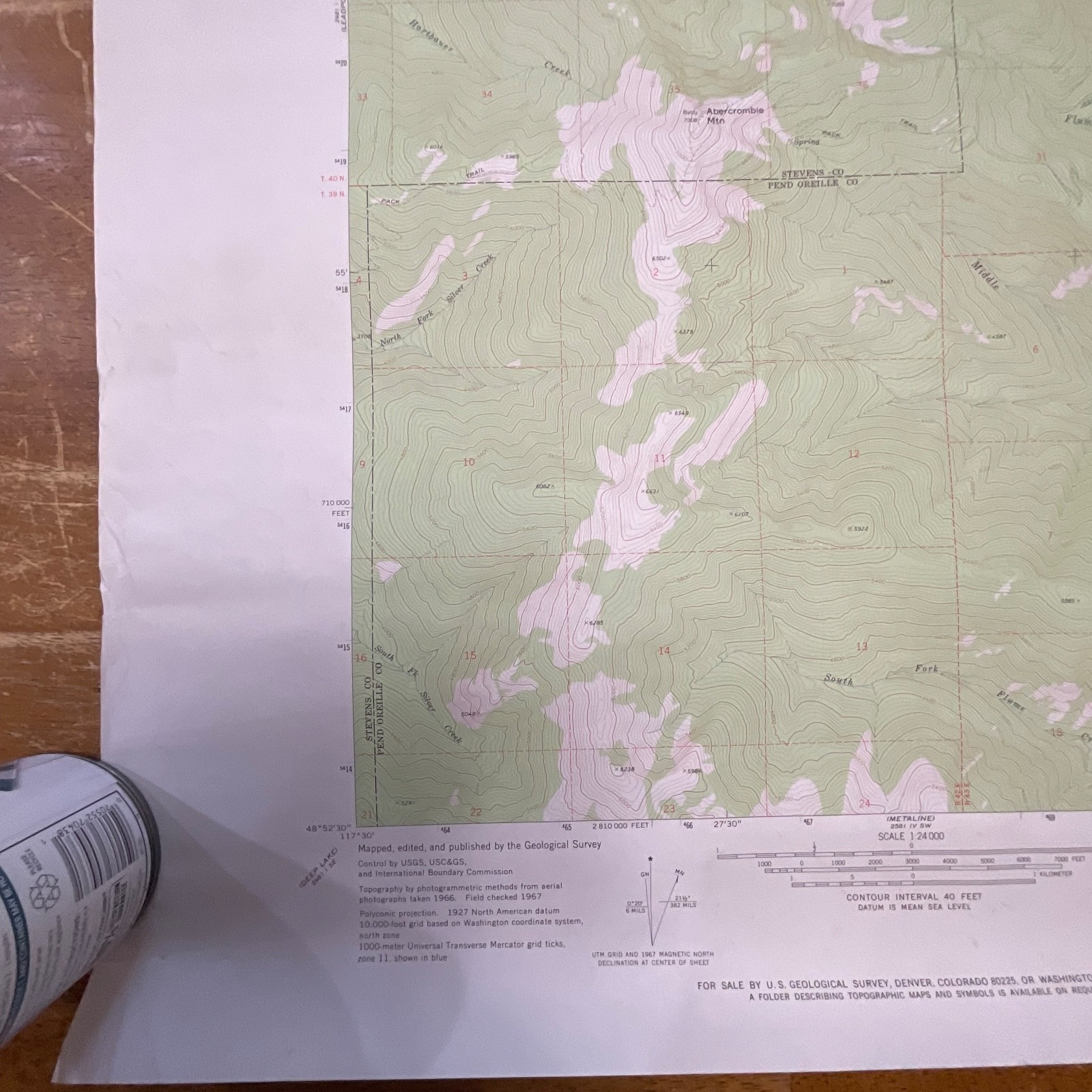 1971 Abercrombie Mountain Washington USGS Topographic Map 27in x 22in - Image 10