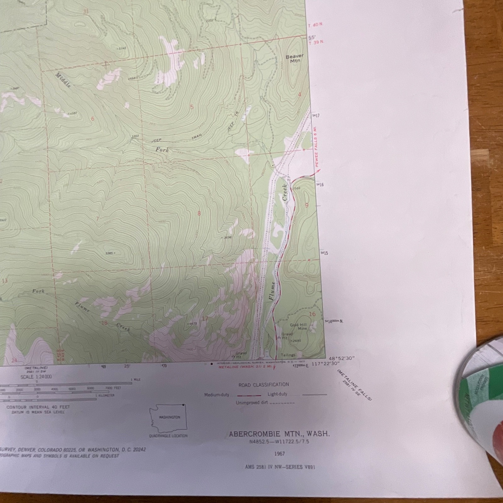 1971 Abercrombie Mountain Washington USGS Topographic Map 27in x 22in - Image 8