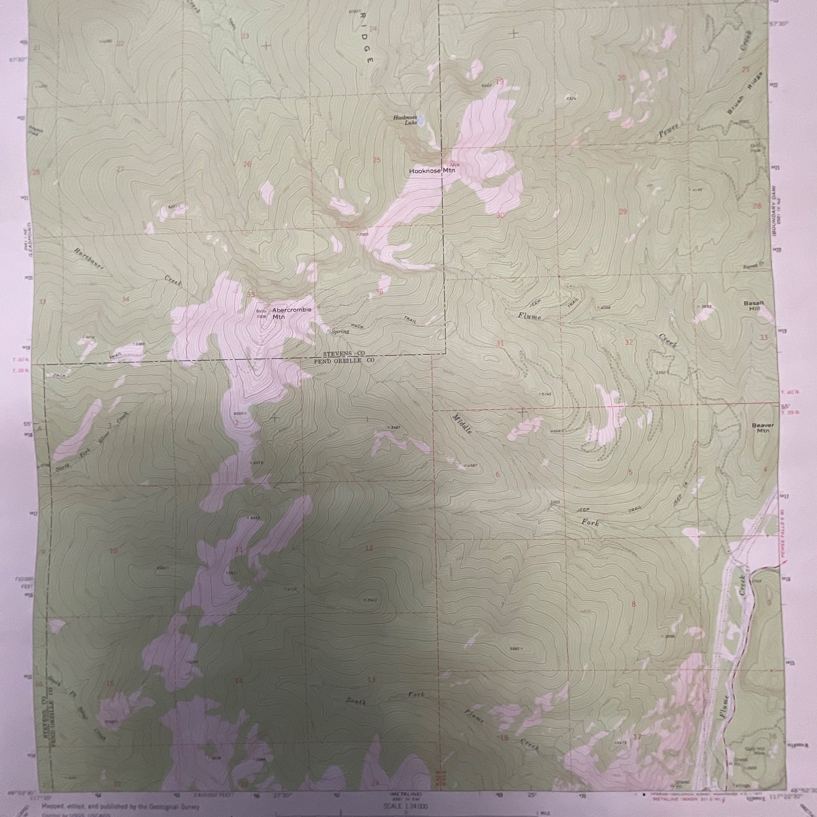 1971 Abercrombie Mountain Washington USGS Topographic Map 27in x 22in - Image 14