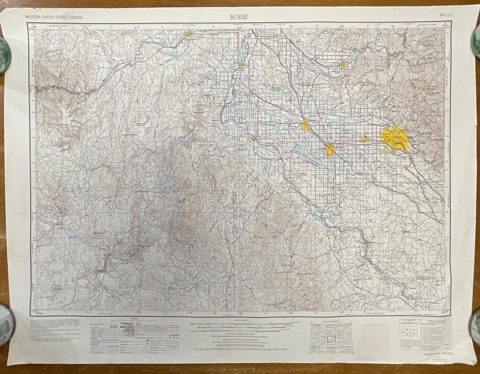 1977 Boise Idaho USGS Topographic Map 1:250000 Wall Map 27.5in x 21.75in - Image 1