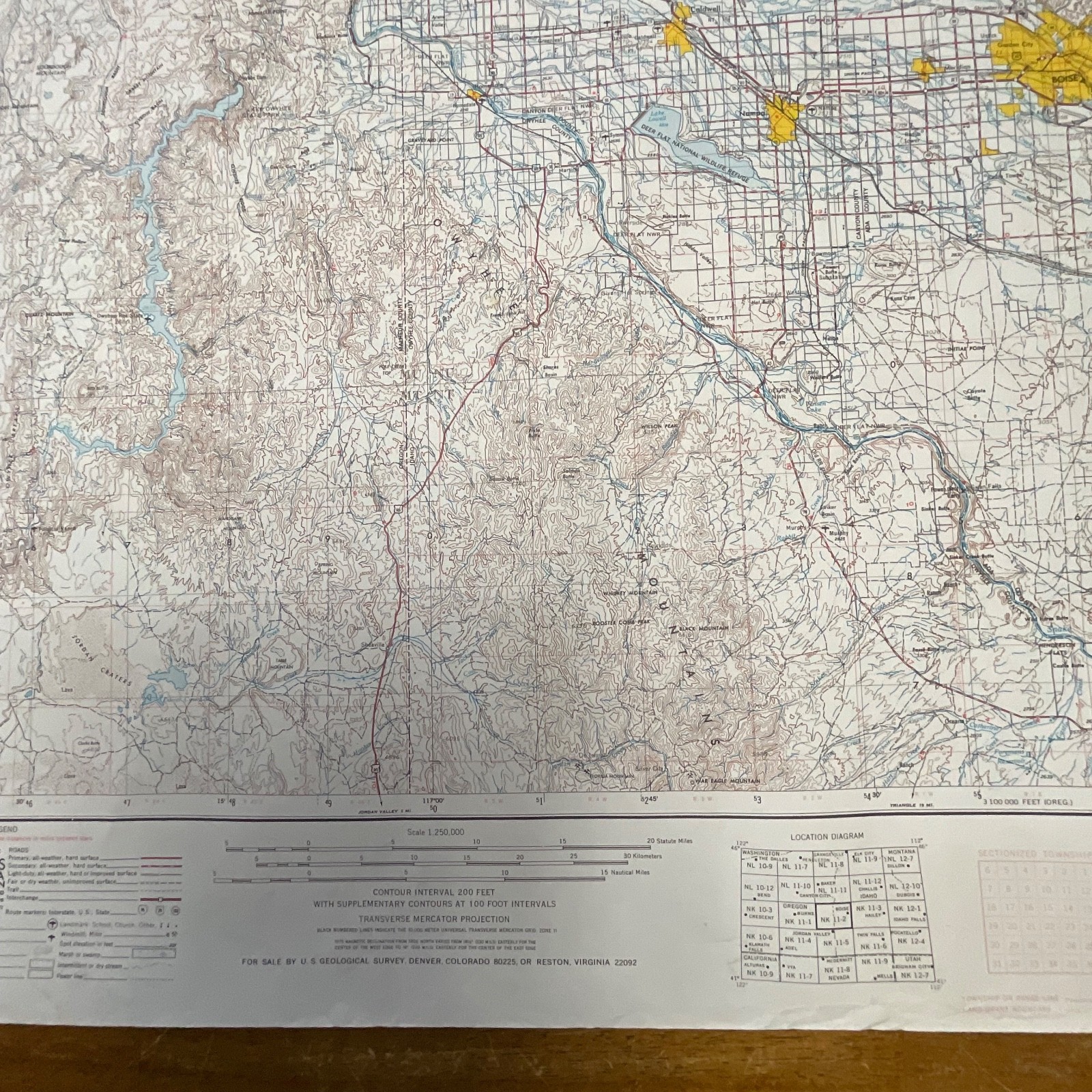 1977 Boise Idaho USGS Topographic Map 1:250000 Wall Map 27.5in x 21.75in - Image 8
