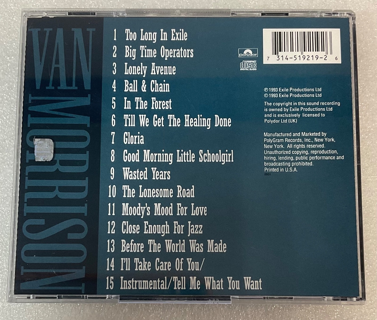 Van Morrison Too Long in Exile CD 1993 Polydor Rock Album - Image 2