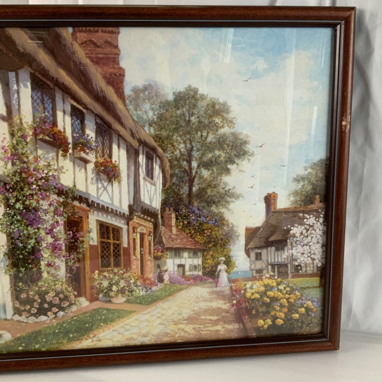 Thelma Leaney Butler The Inn 1988 Framed Cottage Garden Art Print 21.5 in - Image 3