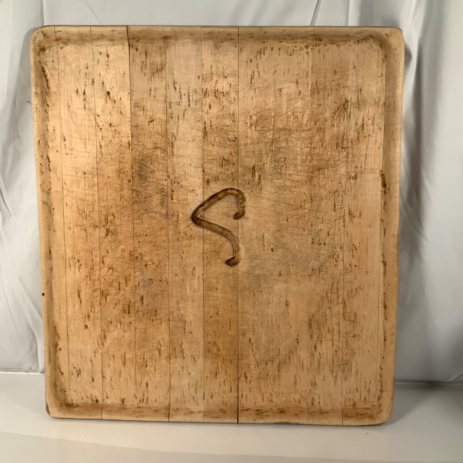 Large Rustic Wood Display Tray Carved S 20 x 18.25 in Heavy Worn Character - Image 1