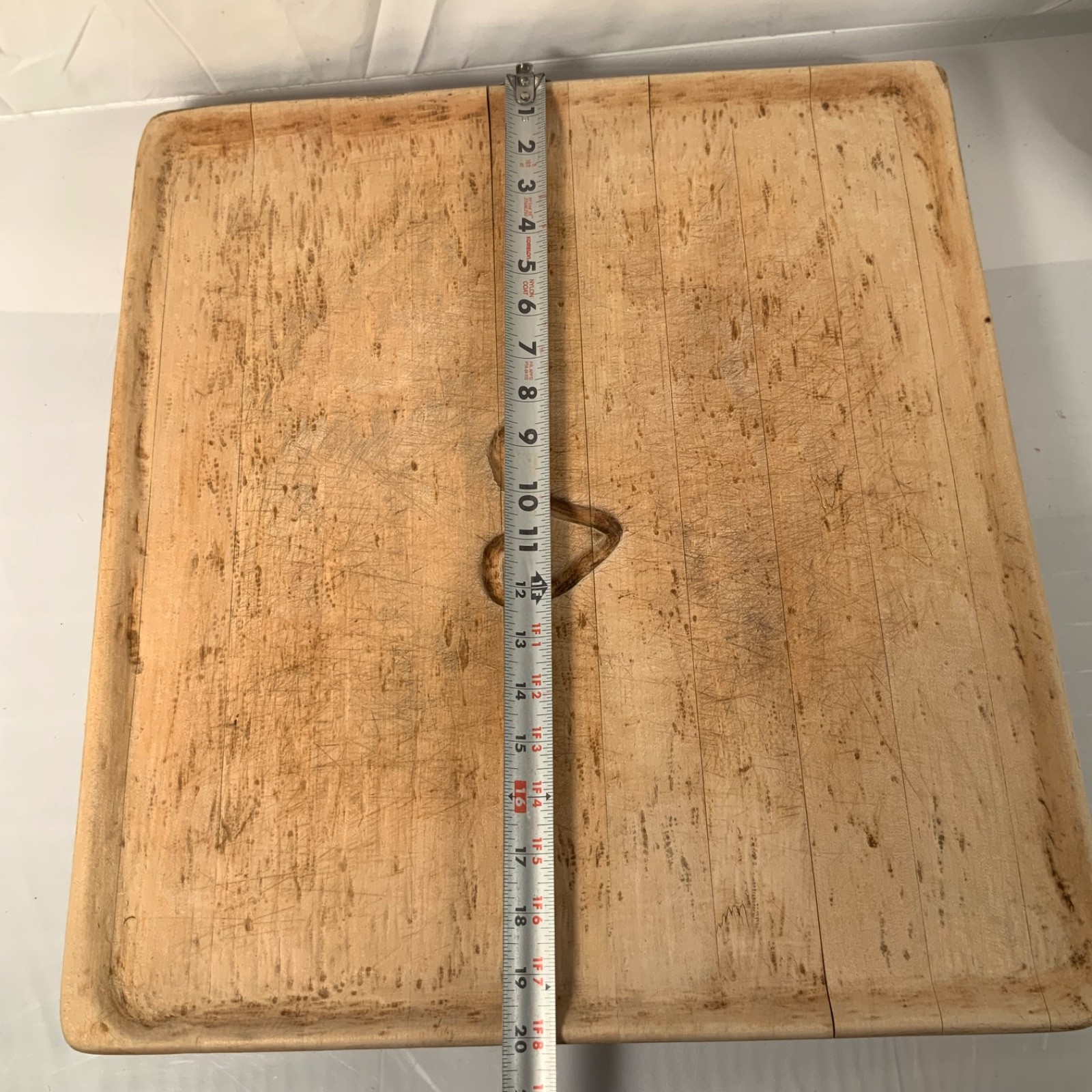 Large Rustic Wood Display Tray Carved S 20 x 18.25 in Heavy Worn Character - Image 9