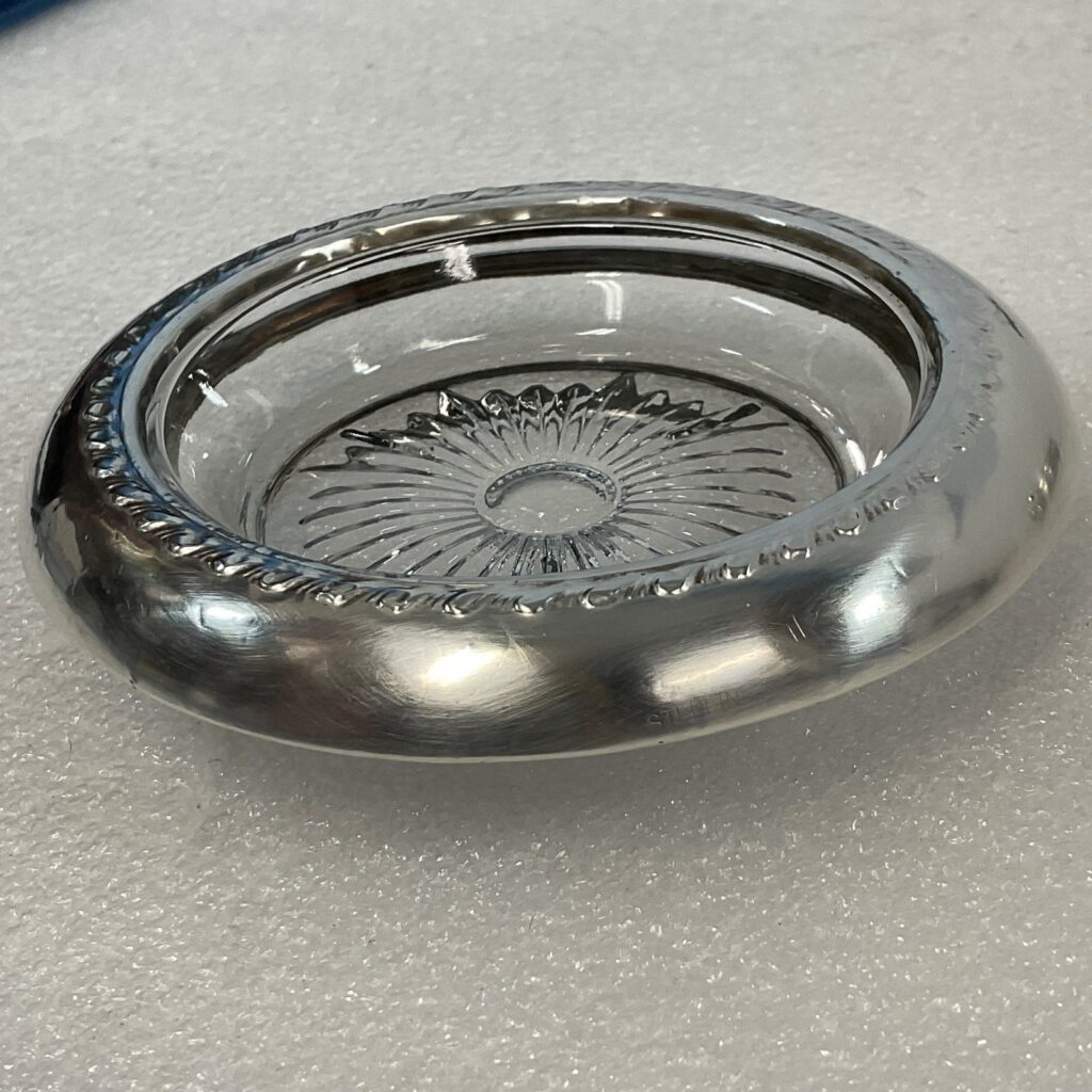 Vintage Sterling Silver Rim Glass Coaster 4in Sunburst Base - Image 1