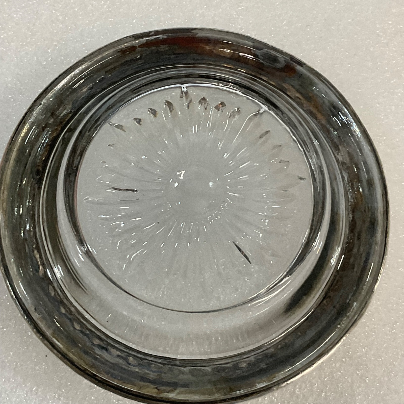 Vintage Sterling Silver Rim Glass Coaster 4in Sunburst Base - Image 4