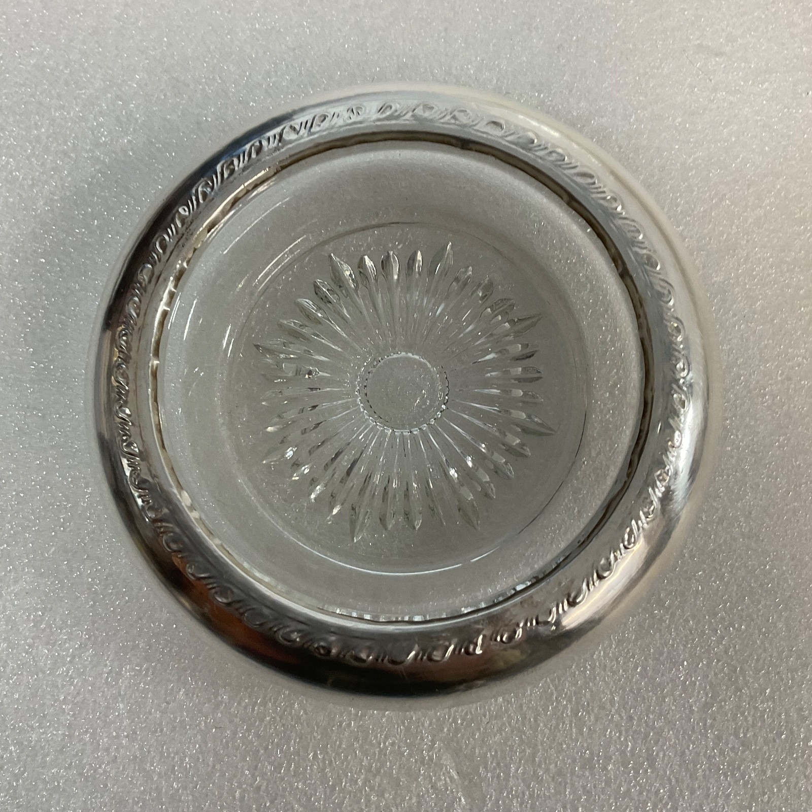 Vintage Glass Coaster with Sterling Silver Edge 4in Tableware - Image 1