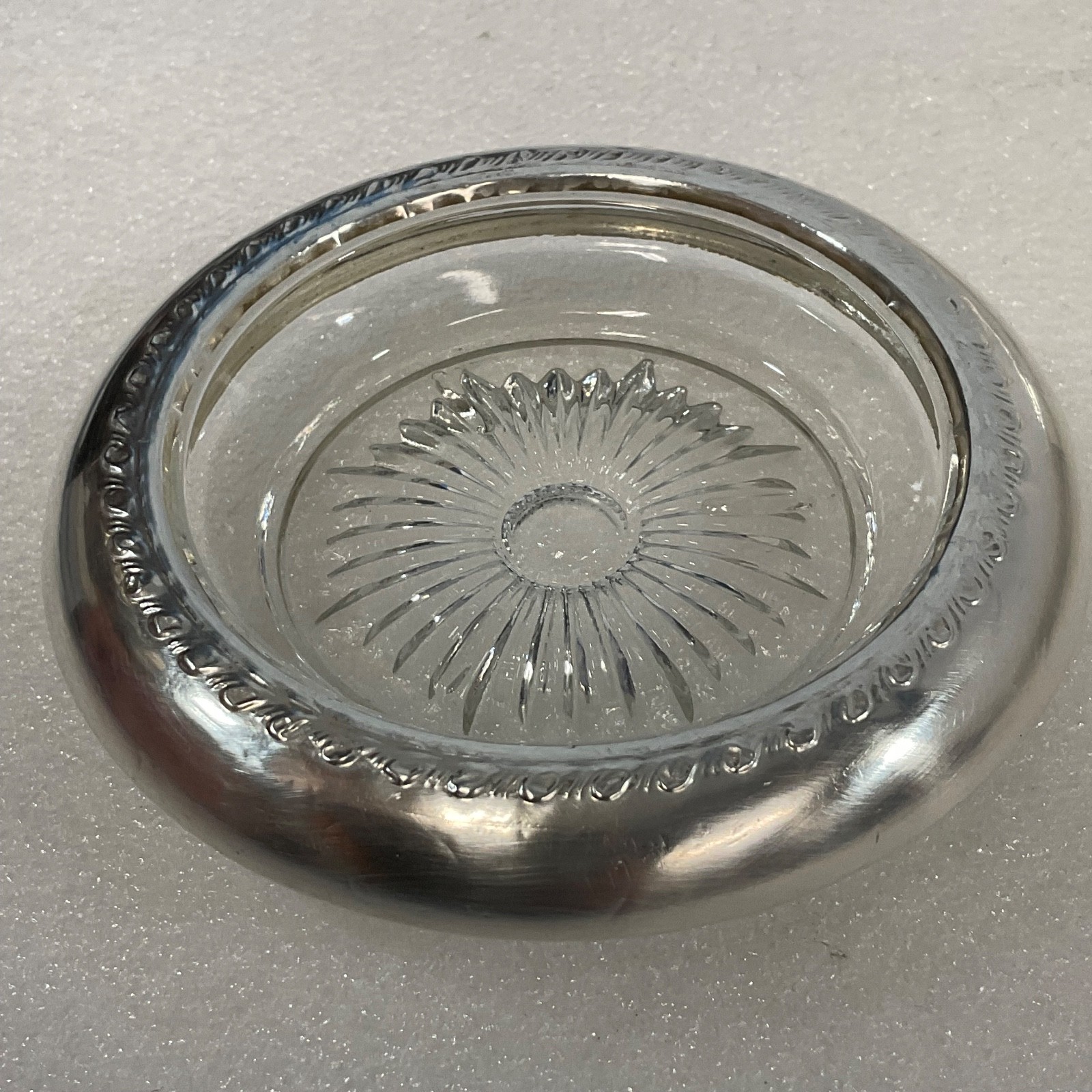 Vintage Glass Coaster with Sterling Silver Edge 4in Tableware - Image 3