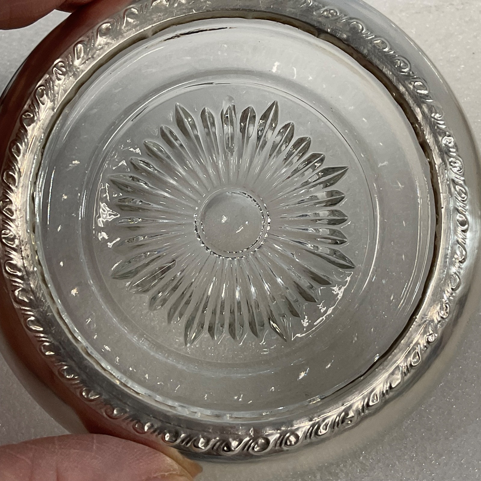 Vintage Glass Coaster with Sterling Silver Edge 4in Tableware - Image 7