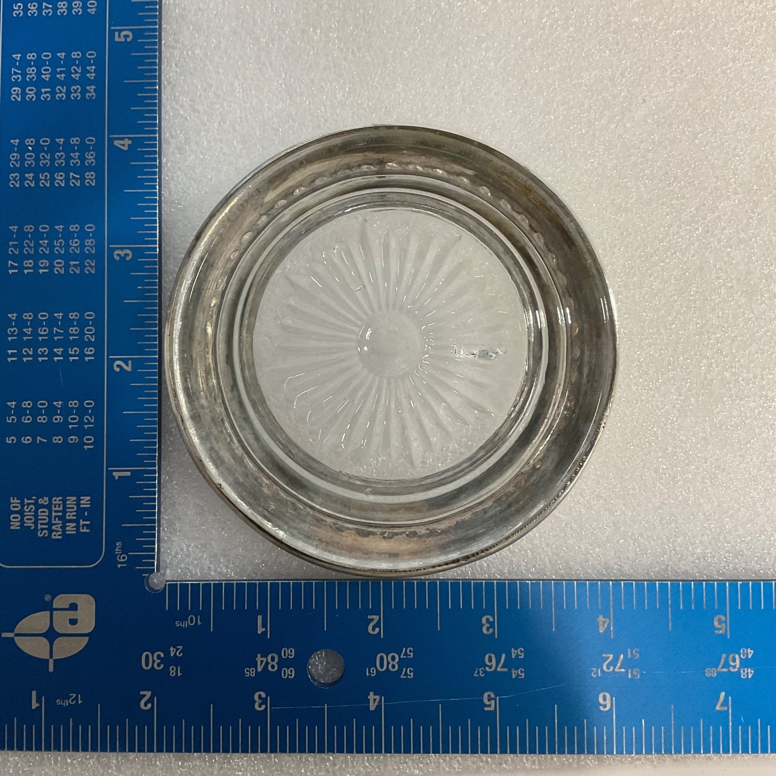 Sterling Silver Rimmed Glass Coaster 4in Vintage Sunburst Design - Image 4