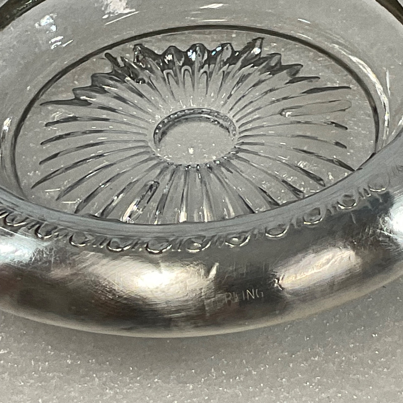 Sterling Silver Rimmed Glass Coaster 4in Vintage Sunburst Design - Image 6