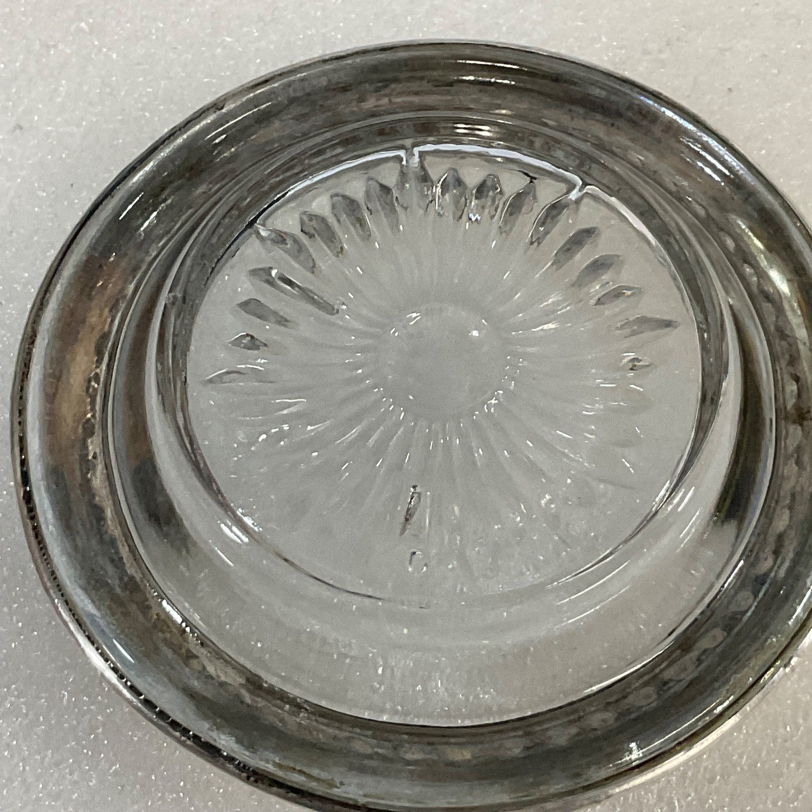 Sterling Silver Rimmed Glass Coaster 4in Vintage Sunburst Design - Image 9
