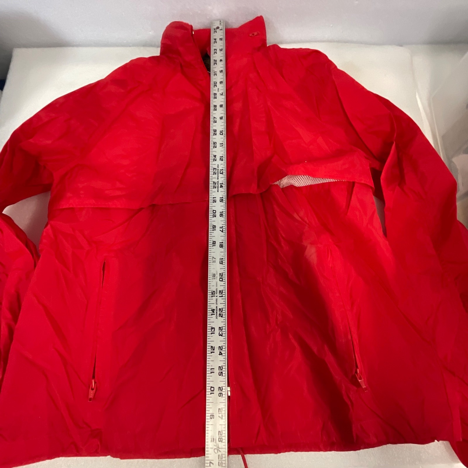 Eddie Bauer Red Nylon Windbreaker Jacket L Packable Ventilated Pockets Zip Hood - Image 11