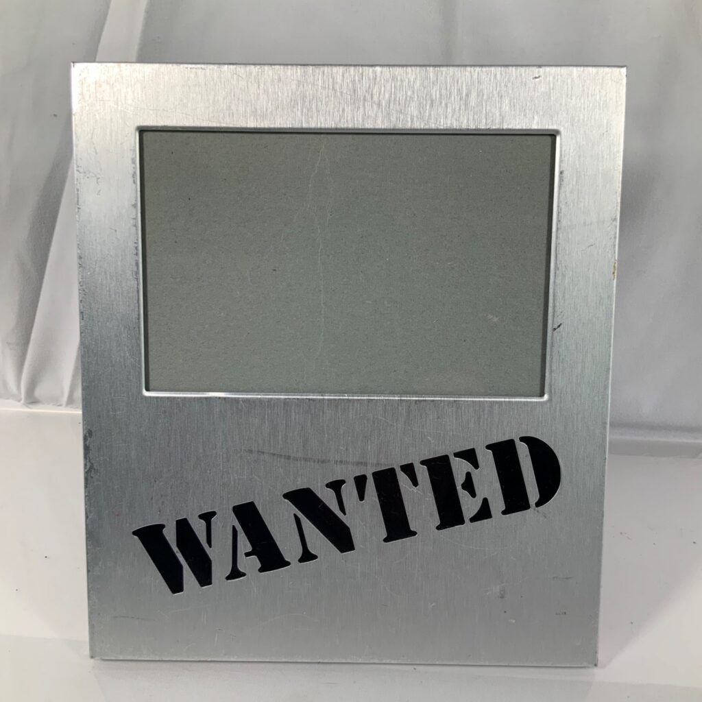 Burnes of Boston WANTED Silver Tone 4 x 6 Tabletop Picture Frame 1999 - Image 1