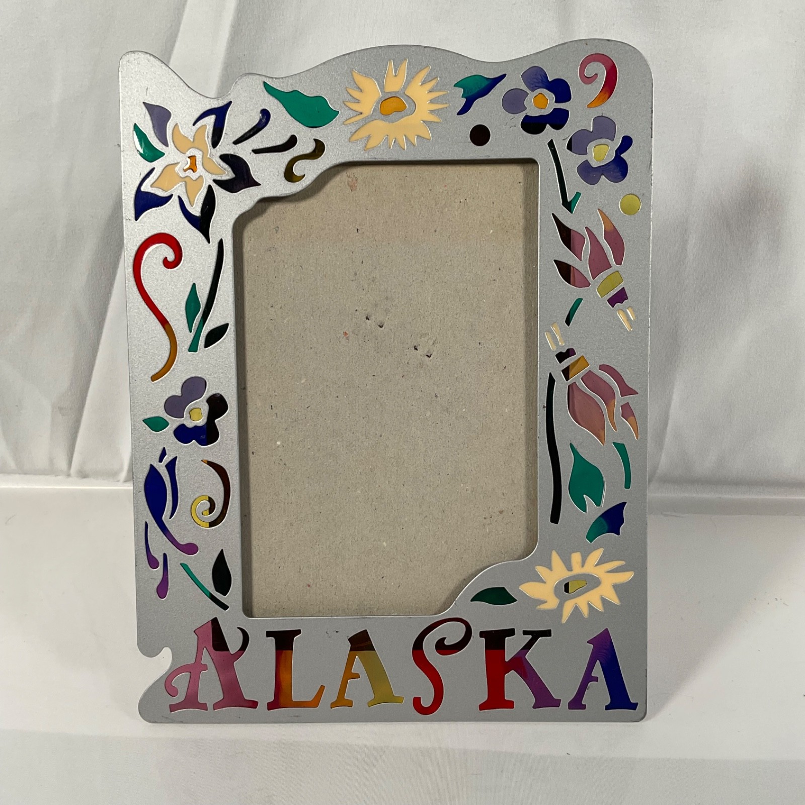 Alaska Floral Silver Tone Tabletop Picture Frame 8.5 in No Glass - Image 1