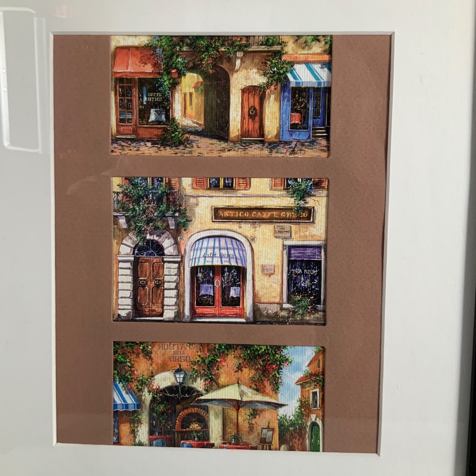Signed Italian Cafe Street Scene Art Antico Caffe Greco Framed 15 x 18 in - Image 3