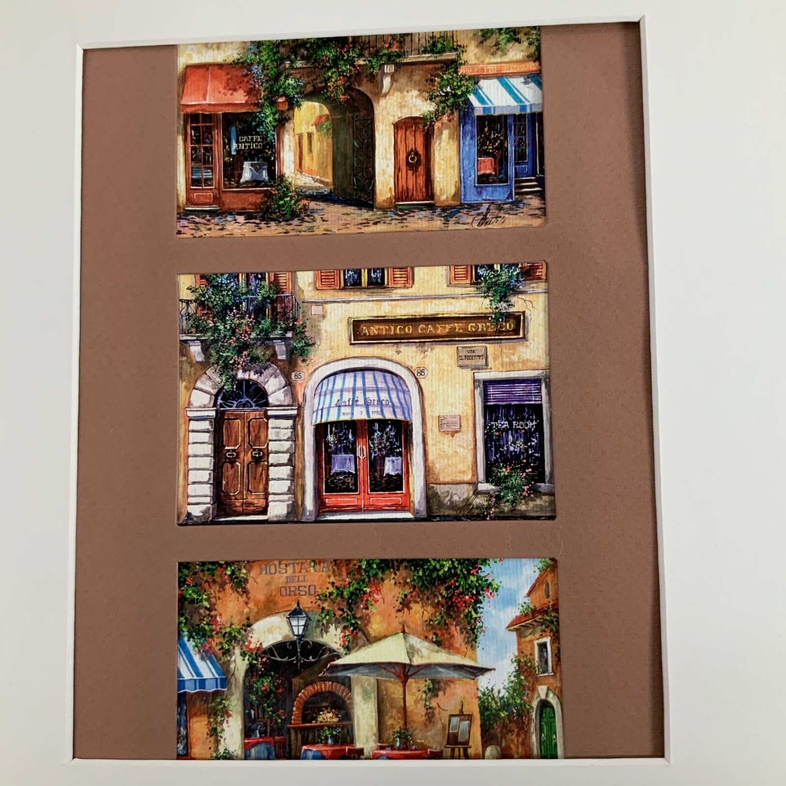 Signed Italian Cafe Street Scene Art Antico Caffe Greco Framed 15 x 18 in - Image 1