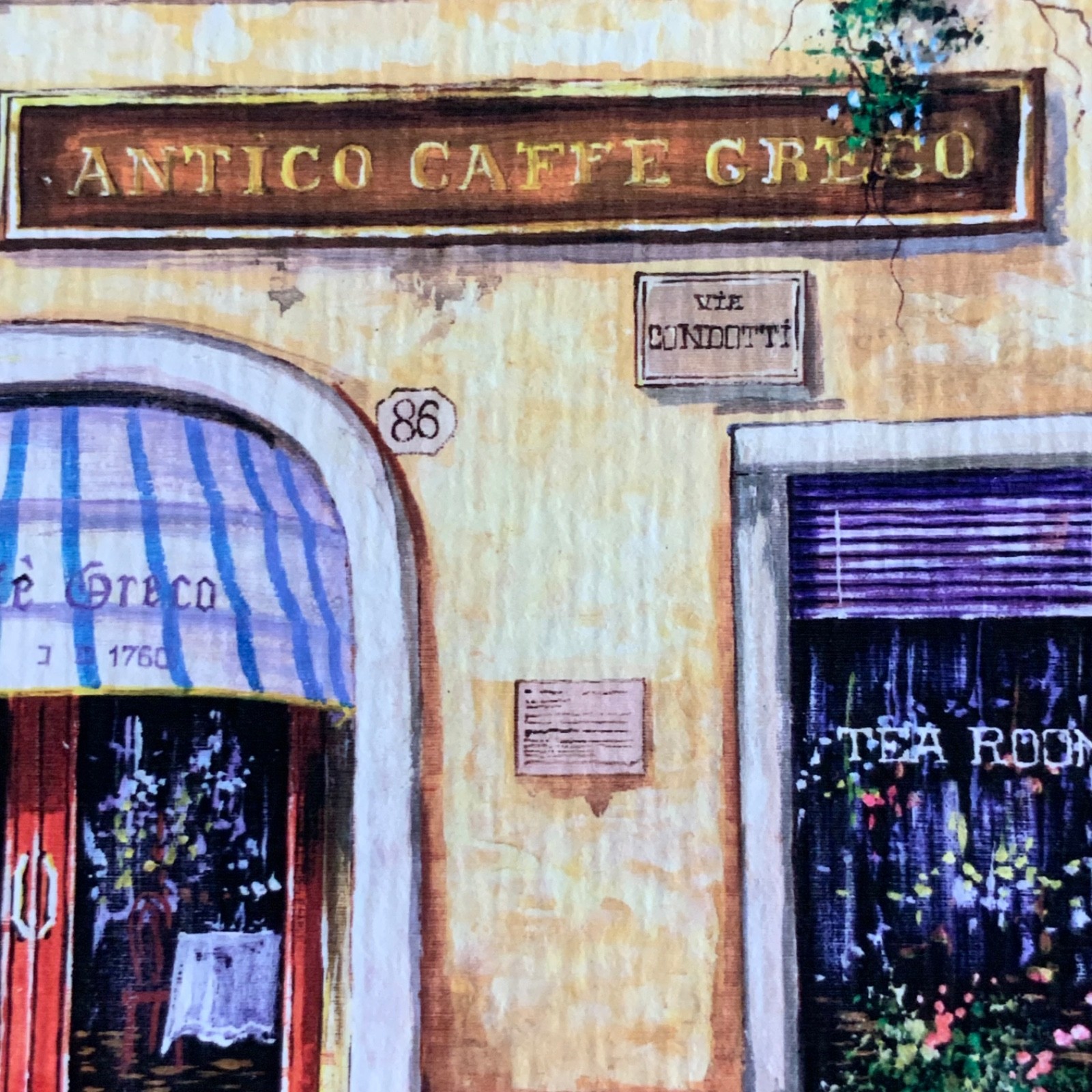 Signed Italian Cafe Street Scene Art Antico Caffe Greco Framed 15 x 18 in - Image 20