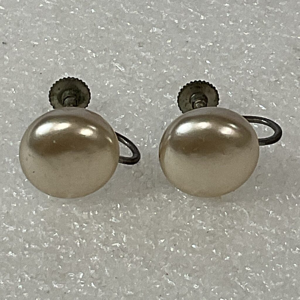 Vintage Faux Pearl Screw Back Earrings Japan Marked Button Style - Image 1