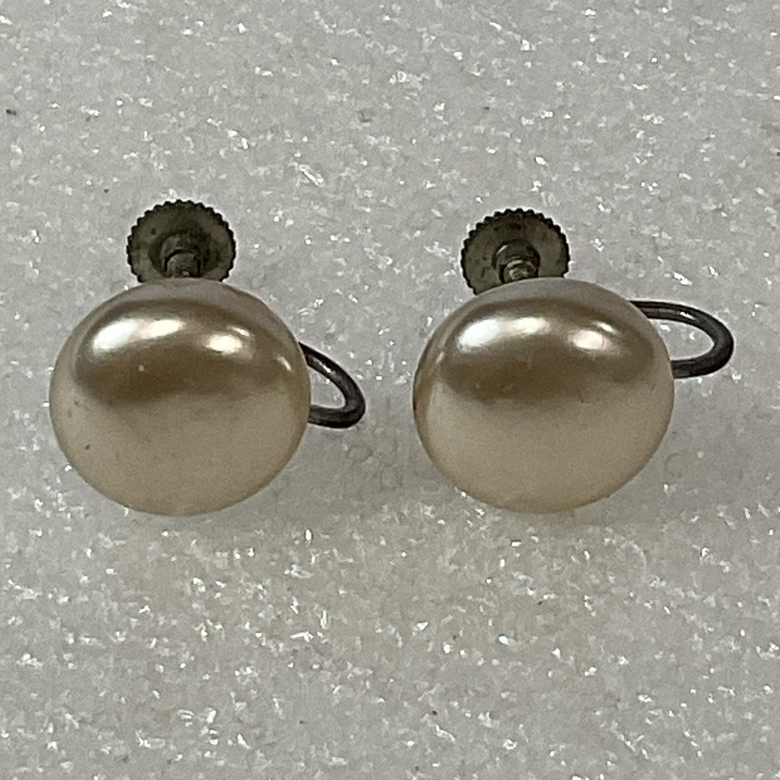 Vintage Faux Pearl Screw Back Earrings Japan Marked Button Style - Image 1